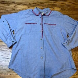 Vtg Koret City Blues L Embroidered Shirt Cottagecore Southwestern Upcycled Retro